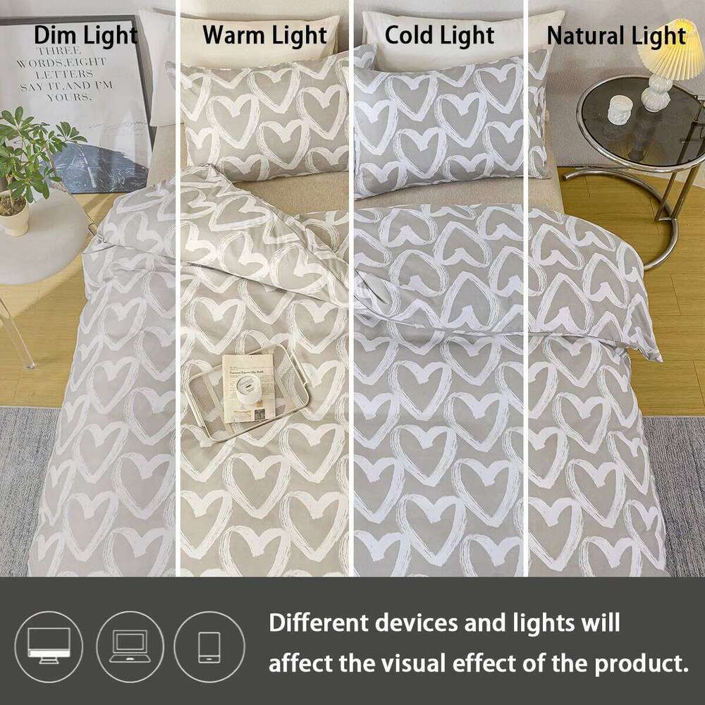 3pcs/set Heart Print - Blue Gray1 & 2 PillowcaseSoft And Skin-Friendly Duvet Cover Bedding Set H260311