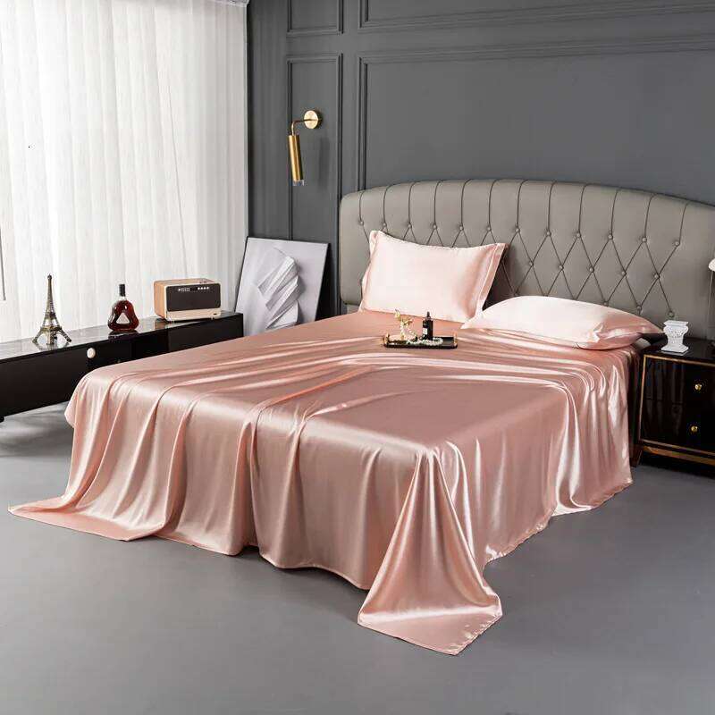 Natural Mulberry Silk Double Sheet Set Stain High-End King Size Bedsheet Sets Home Solid Color Soft Smooth Bed Cover H260311
