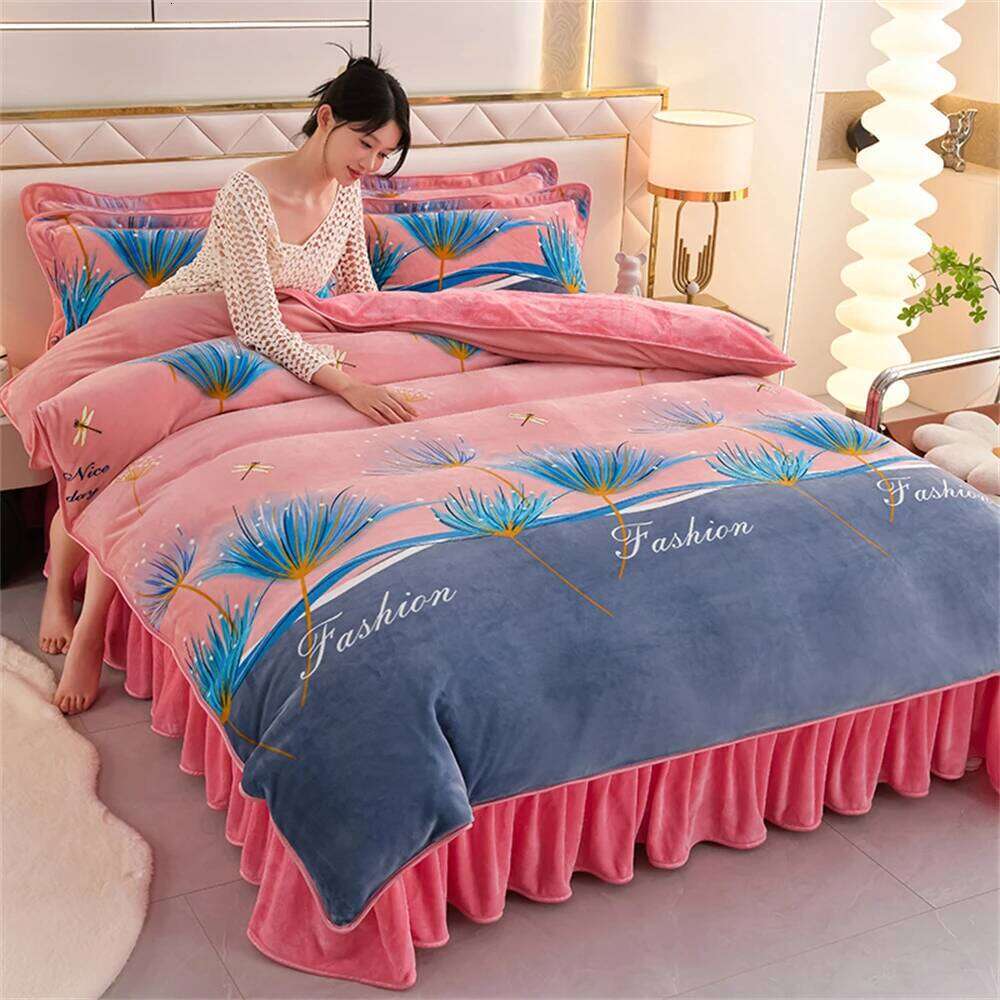 Class A Thickened Bedding Milk Fleece Winter Warm Anti-static Duvet Cover Bed Sheet Home King Queen Soft Four-Piece Set H260311