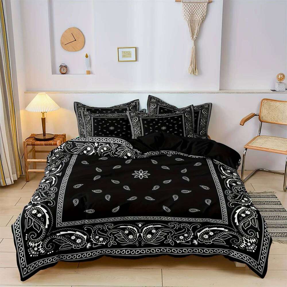 Paisley Mandala Black Duvet Cover Bohemian Style Double Adults Queen King Size Bedding Set With Pillowcase For Bedroom H260311