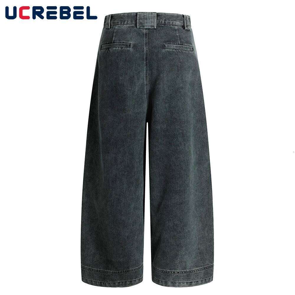 Spliced Washed Distressed Denim Pants Mens Retro High Street Loose Wide leg Pocket Jeans Men Z260225