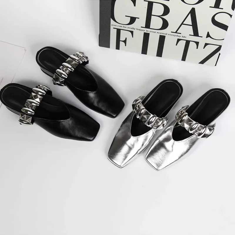 Women Slippers 2025 New Flat Shoes Square Toe Crystal Sandals Summer Elegant Slippers Woman Casual Slides K260311