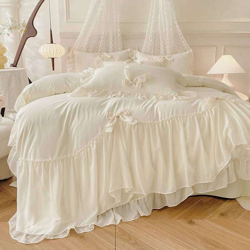 3pcs White Bedding set ruffles Duvet Set 1*Duvet Cover + 2*Pillowcase, Without Corefor bedroom guest room H260311 - view 7