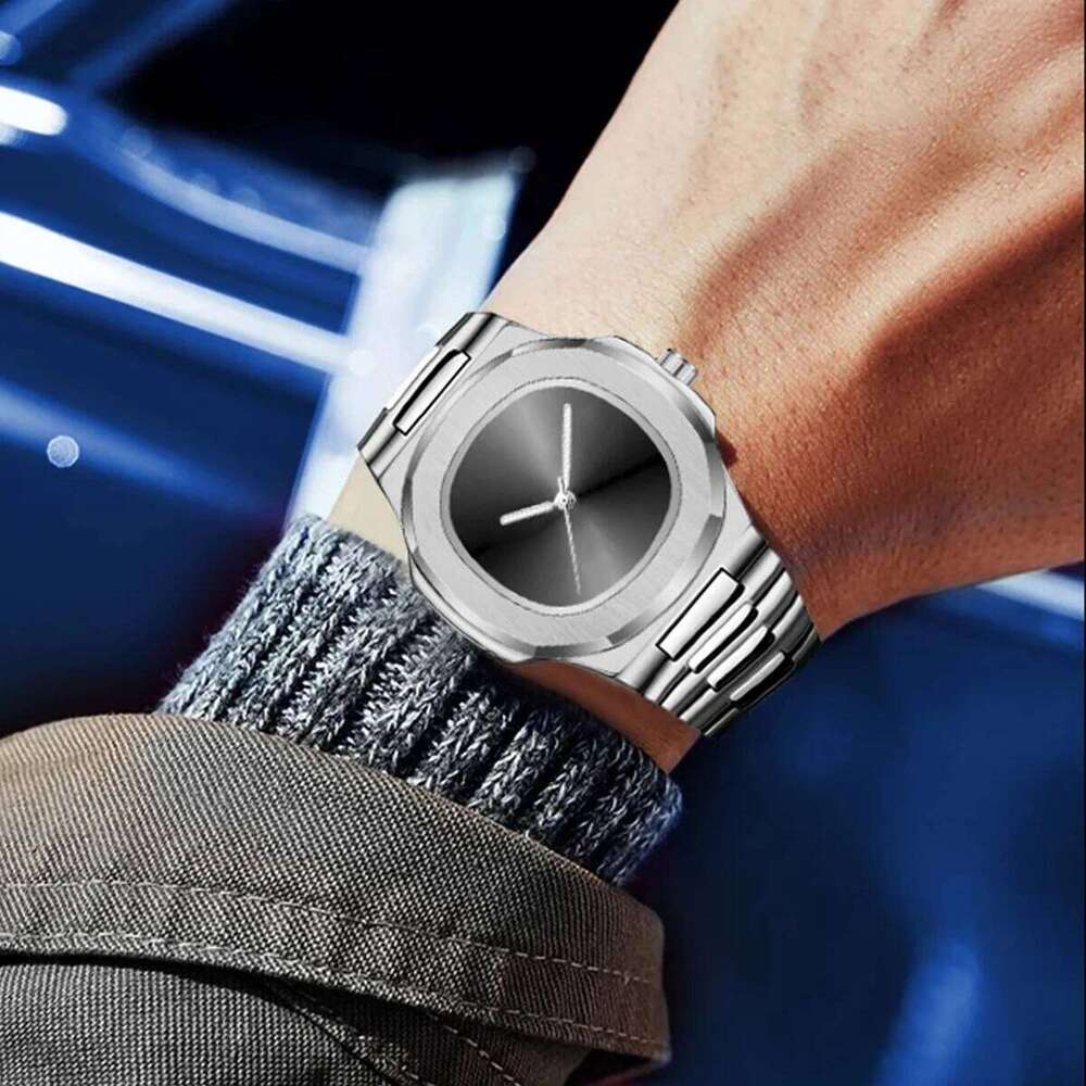 Men's Fashion Watch Plain Dial Silver Black Quartz Casual Style Classic Luminous Hand Waterproof Auto Date Clock Relogio Gifts