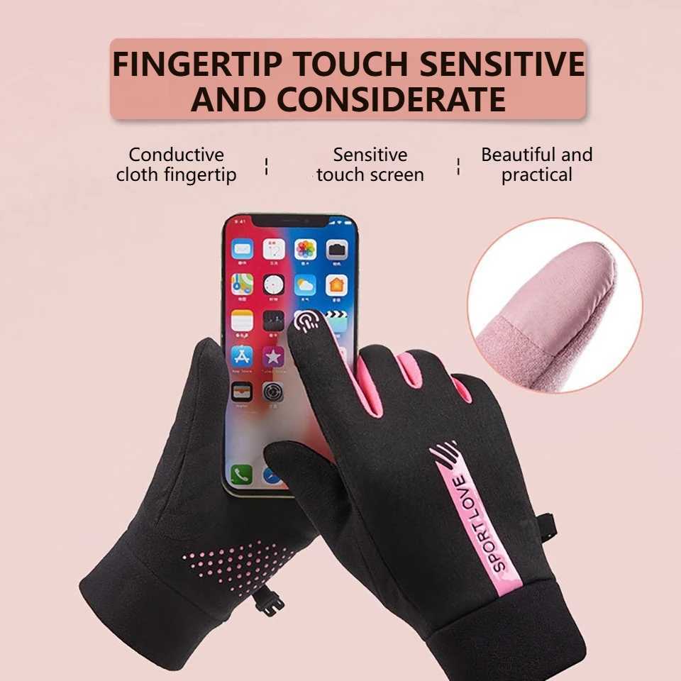 LOOGDEEL 1Pair Windproof Keep Warm Outdoor Cycling Winter Warm Gloves Fleece-Lined Thickened Couple Style Anti-Slip Touch Screen M260311