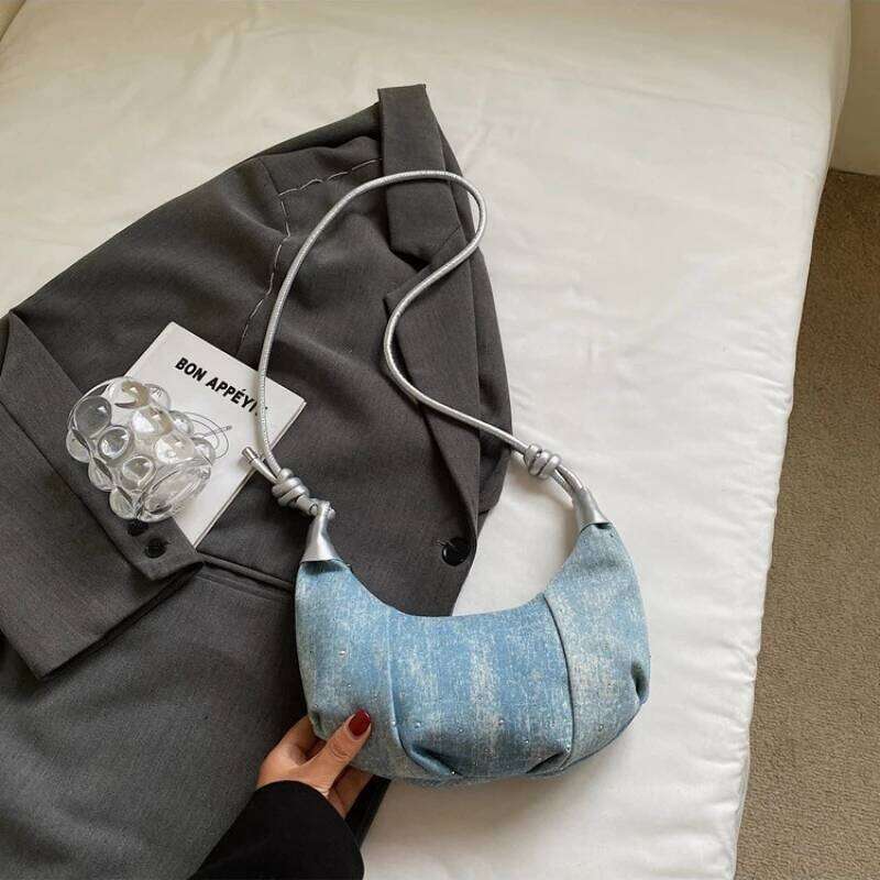 Casual Denim Shoulder Underarm Bags for Women Versatile Thread Design Ladies Crossbody Bag Lightweight Girls Hobos Handbag Purse XJ260311