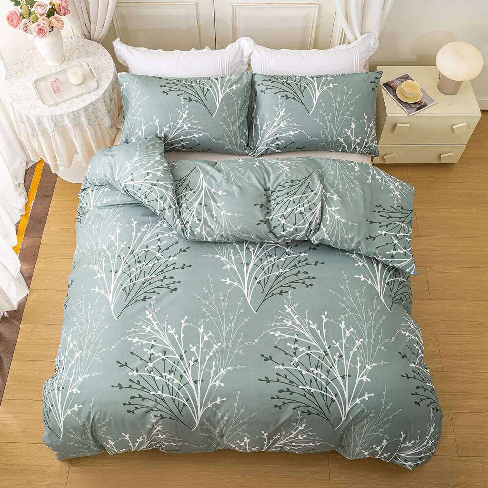3pcs/set Leaf Floral Pattern Set1 & 2 PillowcaseSoft And Skin-Friendly Duvet Cover Bedding Set For Hom H260311 - view 3