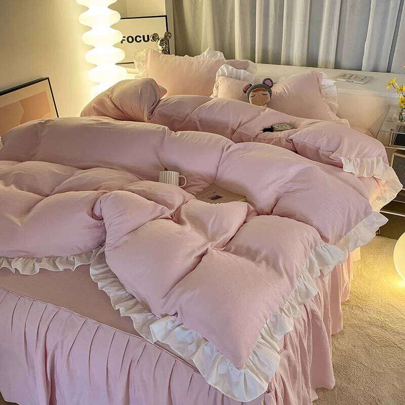 3 Piece Pink Duvet Cover Set, Comfortable Bedding Set Bedspread for All Seasons H260311