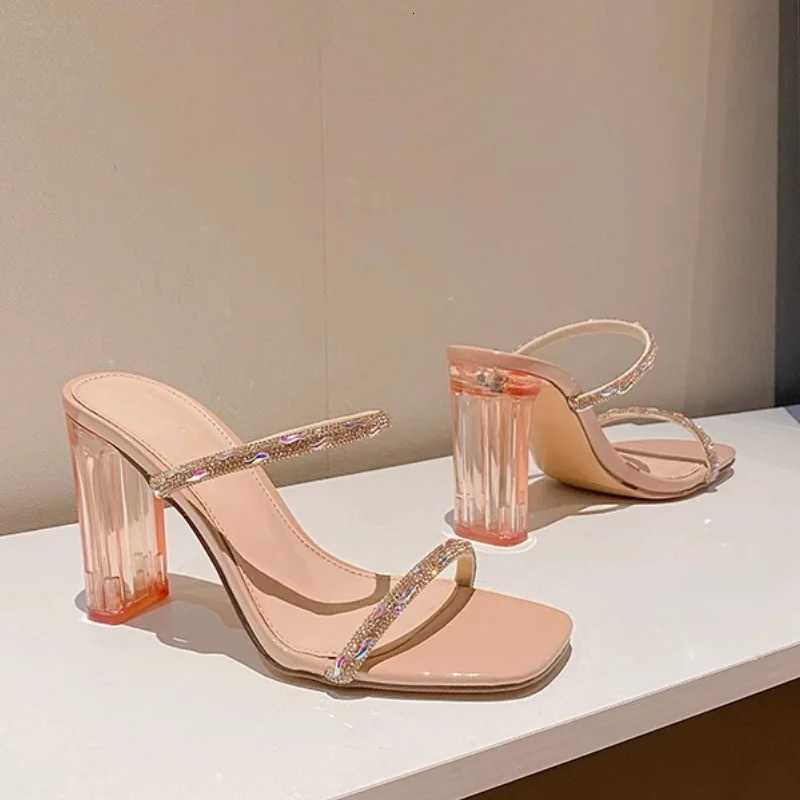 Womens 2025 Summer New Fashion Open Toed Rhinestone High Heel Female Transparent Heel Shoes for Women Zapatos K260311