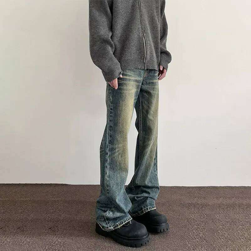American Vintage 2025 New Fashion Men's Washed Casual Trendy Simple Basic Wide Leg Denim Trousers Male Flare Jeans Pants Clothes Z260225