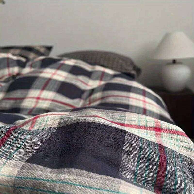 Black Red Grid Bedding Set Soft Quilt Duvet Cover No Filler Flat Sheet with Pillowcase Girls Boys Single Queen Size Home Textile H260311 - view 3