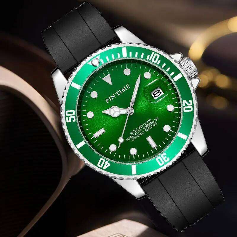 High Quality Black Green Dial Sports Men's Watch 30M Waterproof Fashion Quartz Silicone Wristwatch Watches For Men Reloj Hombre