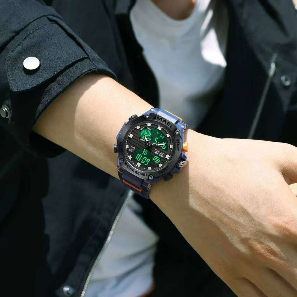 New Trendy and Fashionable Korean-Style Multifunctional Outdoor Sports Led Digital Alarm Clock Dual Display Watch for Teenagers