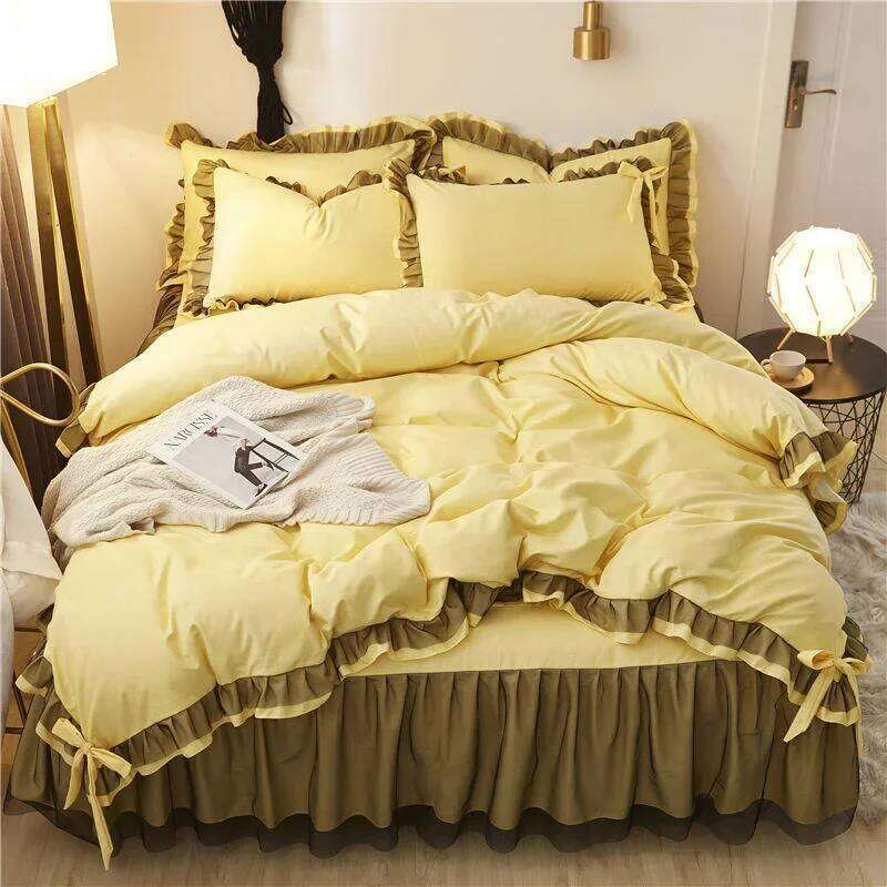 Comfotable Princess Sets Bed Skirt Sheet Pillowcase Cute Girl Duvet Cover 4 Pcs Bedding Set Bedroom Decoration H260311