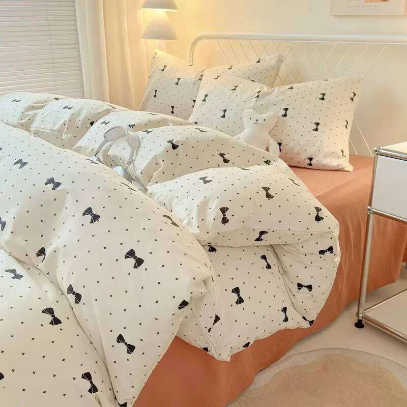 Queen Reactive Printed Sets Washed Polyester Soft Duvet Cover Sheet Pillowcase Cartoon Bedding Bed Set H260311