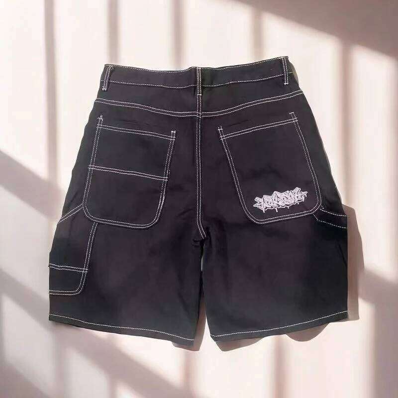 Vintage Diamonds Graphic Baggy Denim New Goth Y2k Fashion Harajuku Casual High Waist Wide Leg Shorts Streetwear