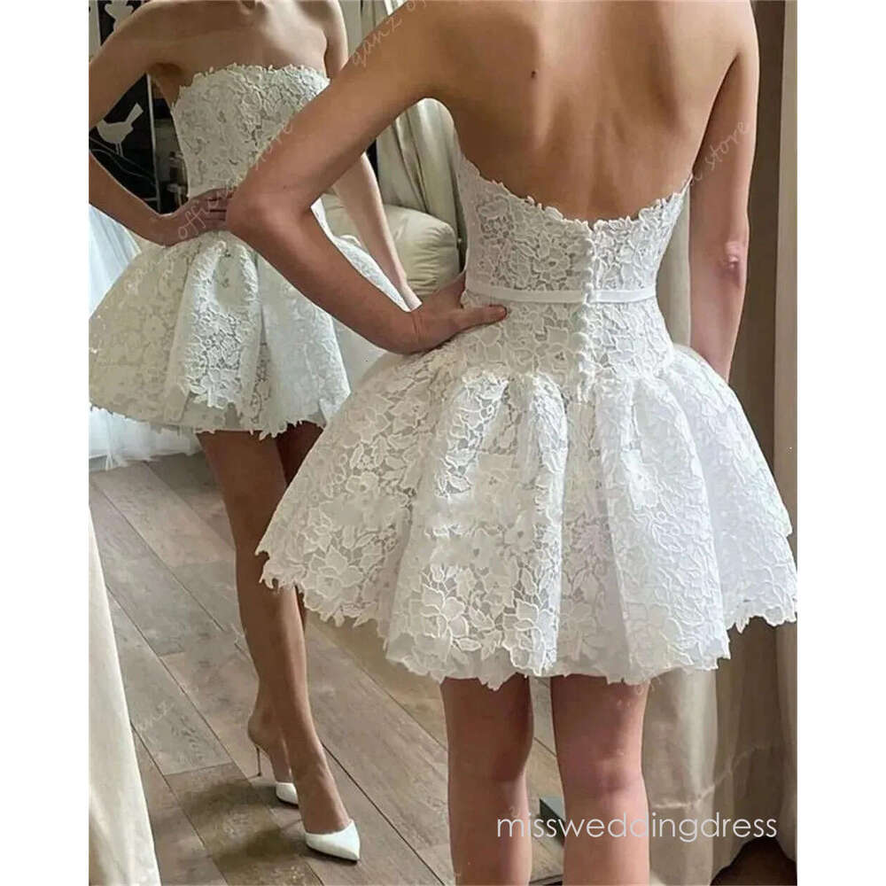 2026 NEW Short lace Wedding Dress Strapless A Line Backless Birthday Bride Party Night Gowns Vestidos Novia Robes De Mariage