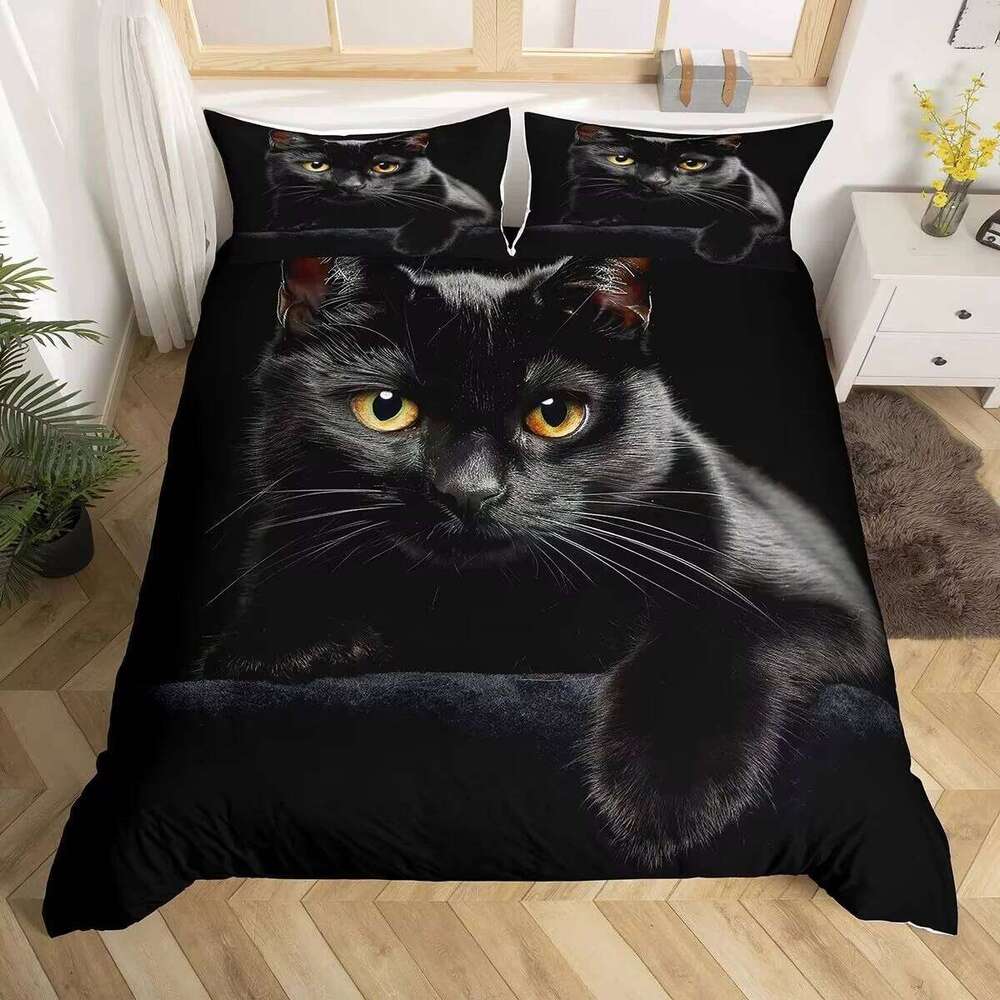Cute Cat Duvet Boys Girls Adults Animal Printed Bedding Set Theme Comforter Cover Pet Quilt Covers with Pillowcase H260311