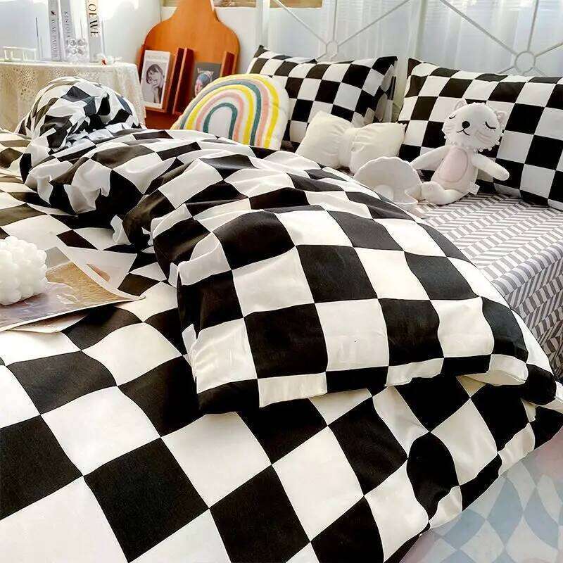 Checkerboard Bedding Set No Comforter Quilt Duvet Cover Pillowcase Flat Sheet Single Queen Size Polyester Bedclothes H260311