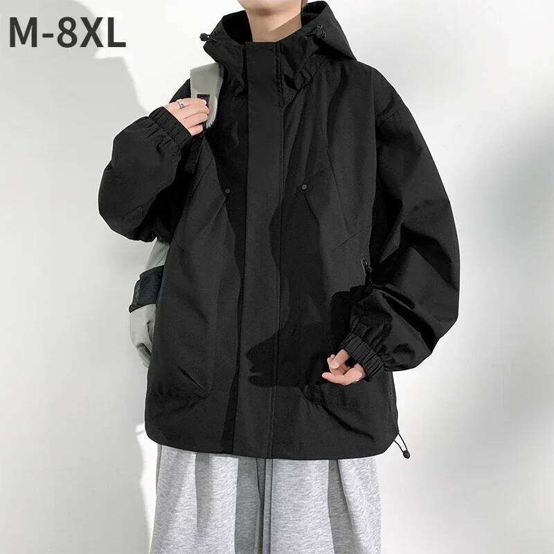 New Camping Men Windbreak Coat Plus 8XL Fashion Casual Waterproof Jacket Male Solid Color Outerwear Big Size 26H0311