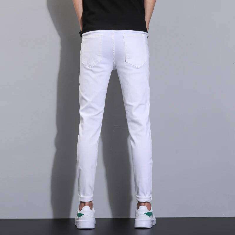 98% Cotton Men's Stretch Skinny Jeans Autumn Soft Cozy Slim Denim Trousers Korea Fashion Male Classic Casual Pants White Z260225