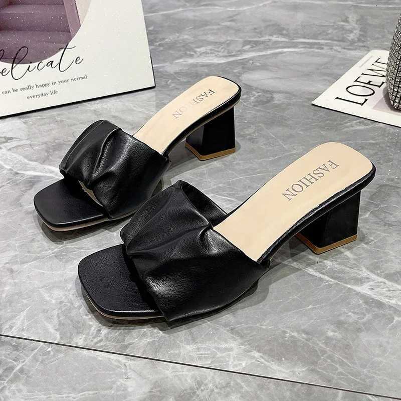 Slipper Summer Outdoor Sandal Women Square High Heel Beach Slip On Flip Flop Slides Size 41 42 K260311