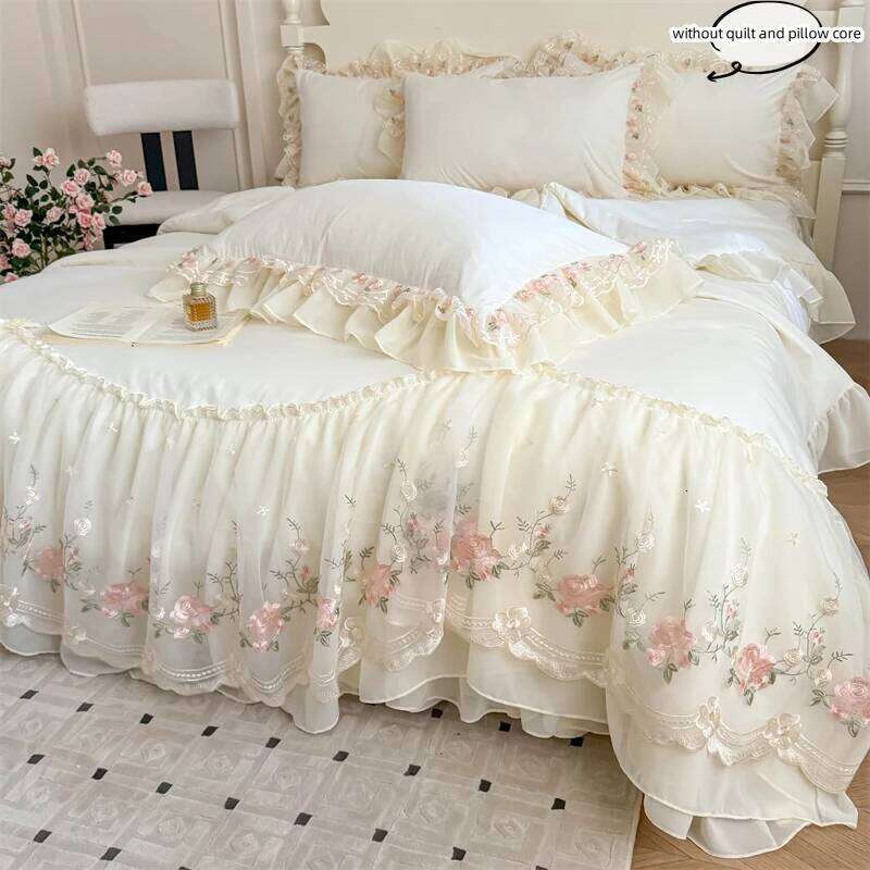 3pcs Korean style Duvet 1*Duvet Cover + 2*Pillowcase, Without Core, Lace embroidery Bedding Set H260311