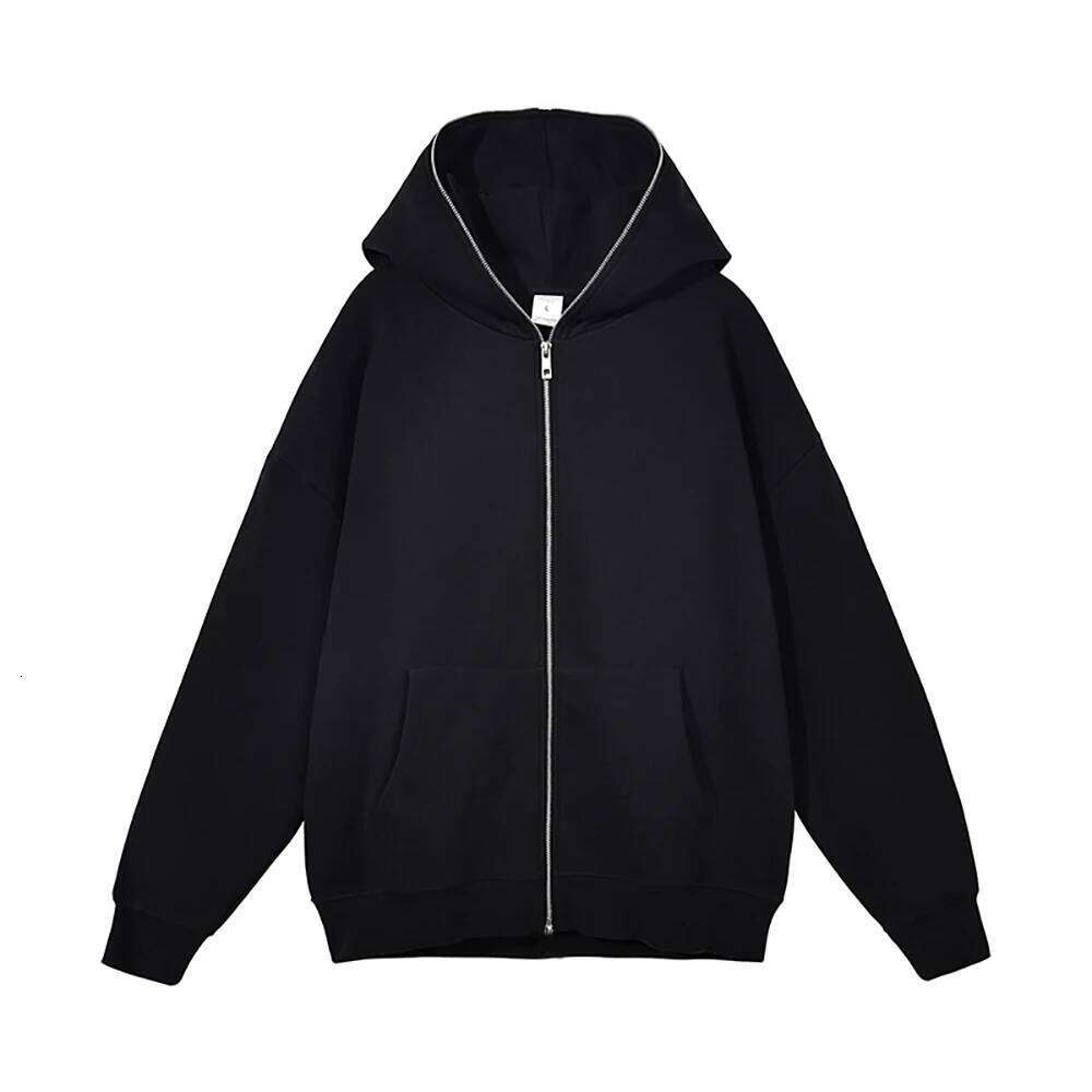 Harajuku Sweatshirts Men Zip Up Hoodies Jacket Retro Long Sleeve Oversized Black Hooded Sweatshirt Coats 26H0311
