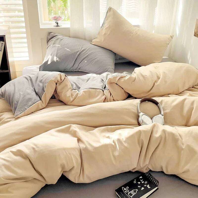 Linen Cotton Bedding with Sheet Duvet Cover Pillowcase Single Couple Bedsheet King Queen Twin Size Soild Color Bed Set H260311 - view 6