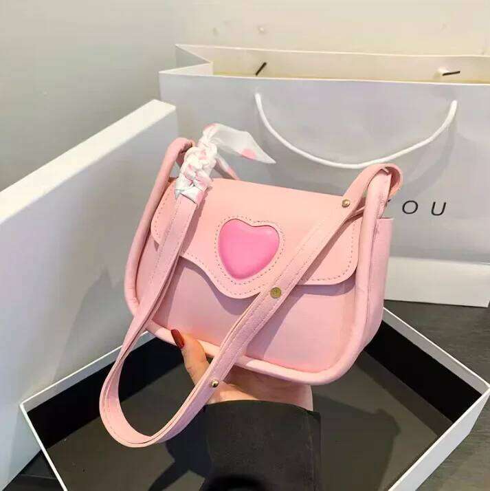 Cute Love Heart Women's Small Square Shoulder Bags Fashion Female Messenger Bag Simple Ladies Crossbody Purse Handbag with Scarf XJ260311