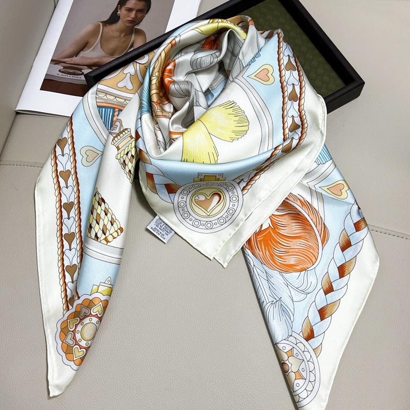 Women's square scarf scarves shawl100% twill silk material beige pint letters horse head pattern size 110cm- 110cm