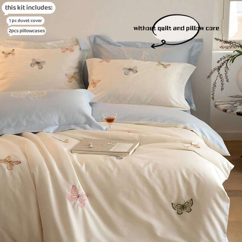 3pcs butterfly embroidery Bedding set Duvet Set 1*Duvet Cover + 2*Pillowcase, Without Corefor bedroom guest room H260311