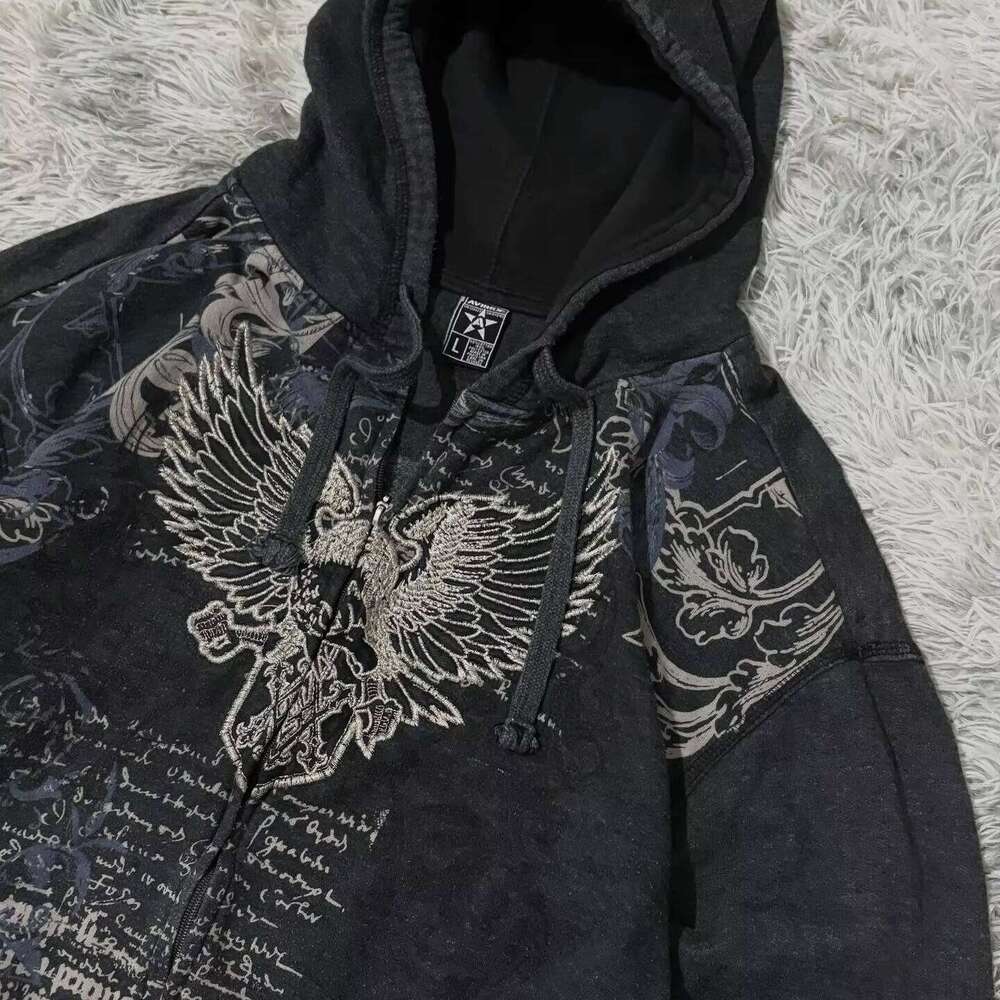 Harajuku Y2K New Fleece Thickened Goth Print Zipper Women Street Hip Hop Joker Loose Sweatshirt Couple Casual Punk Hoodie 26H0311