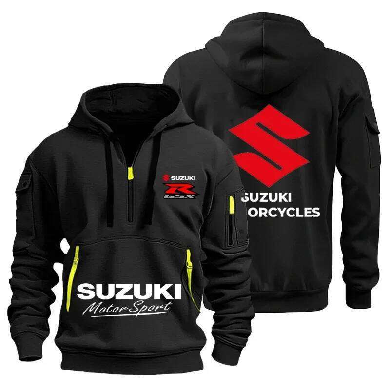 New Suzuki high-quality men's autumn/winter hoodie, outdoor motorcycle sweatshirt, half-zip design, multi-pocket hoodie C260311