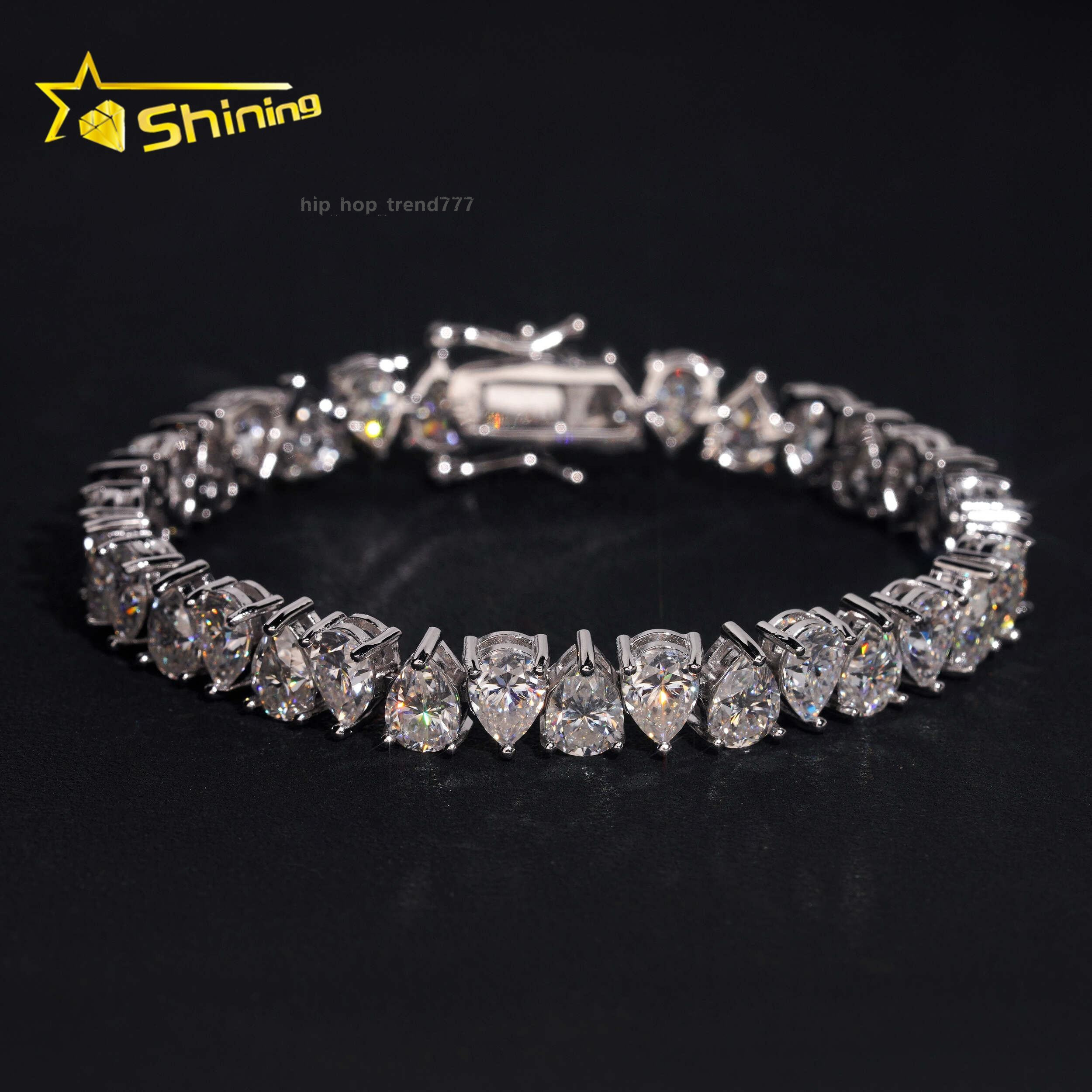 Luxury Hip Hop Fine Jewelry Sterling Silver 925 D Color VVS Moissanite Diamond Tennis Bracelet Pear Shape