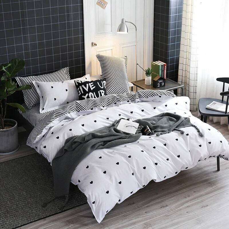 Heart Print Duvet King Size Reversible Bedding Set Microfiber Modern 1 Quilt Cover Zipper Closure with 2 Pillowcases H260311