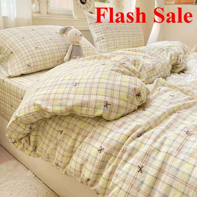 2025 new wrinkled double-layer yarn four-piece set mattress model cream wind class A cloud feeling super soft kapok kit H260311 - view 5