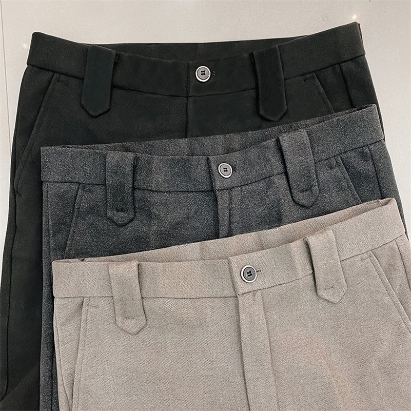 Autumn Winter Thickened Suit Pants Men Casual Slim Fit Straight Trousers Formal Business Woolen Cloth Social Office Dress Pants 260327