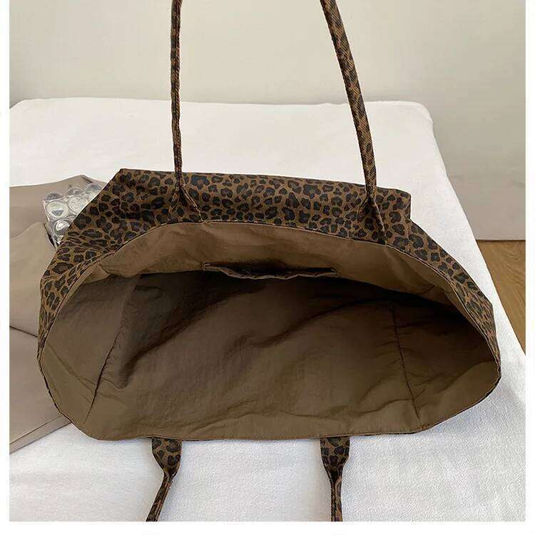 Autumn Vintage Leopard Shoulder Bags for Women Large Capacity Versatile Ladies Casual Tote College Style Girls Class Handbags XJ260311