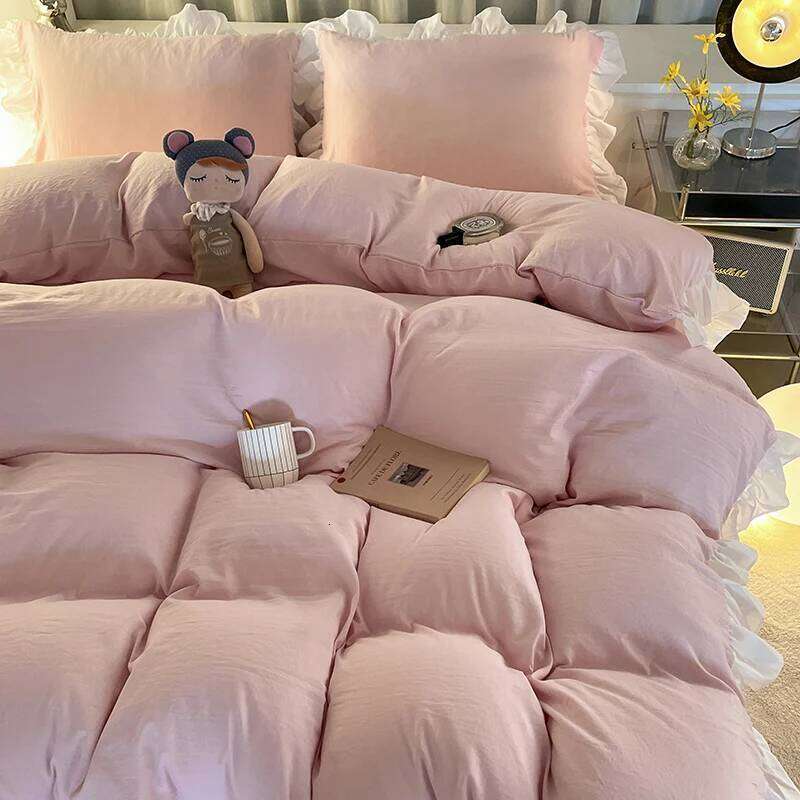 3 Piece Pink Duvet Cover Set, Comfortable Bedding Set Bedspread for All Seasons H260311