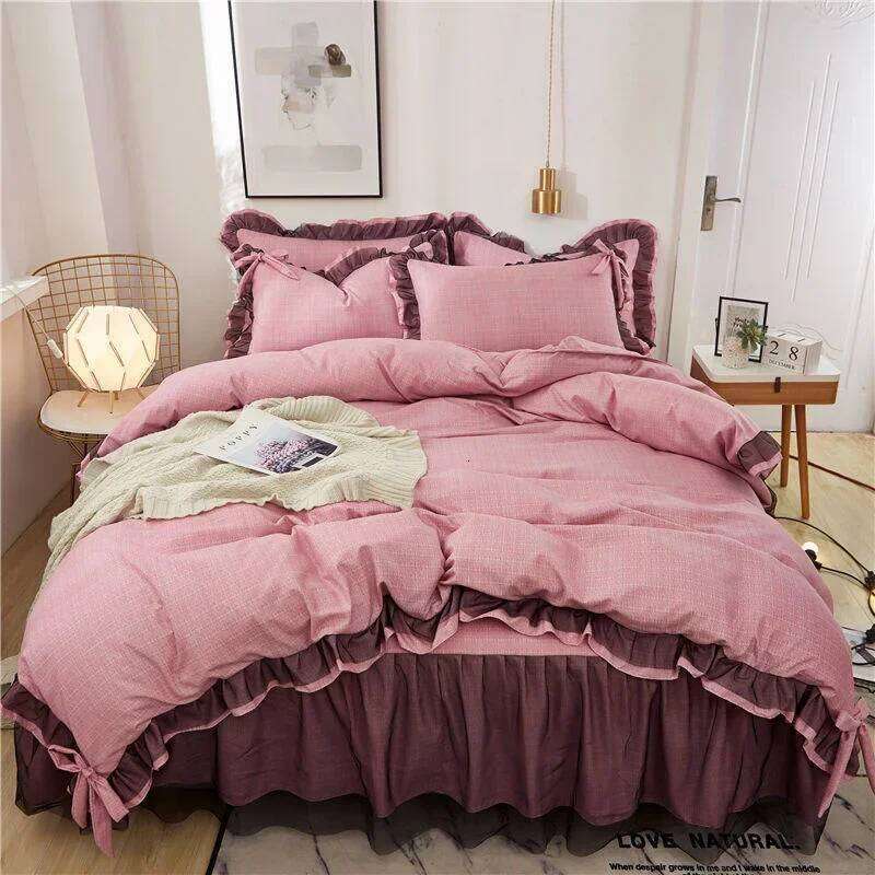 Comfotable Princess Sets Bed Skirt Sheet Pillowcase Cute Girl Duvet Cover 4 Pcs Bedding Set Bedroom Decoration H260311