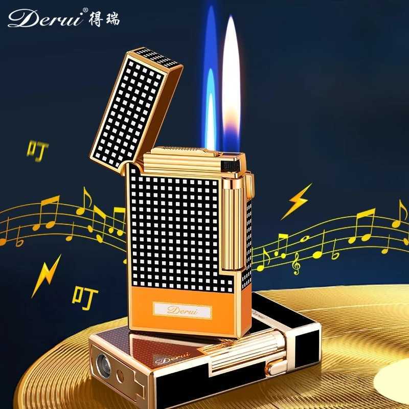 New DERUI Side Sliding Loud Sound Double Fire Lighter Metal Inflatable Mens Light Luxury Gift Double Fire Switch N260311