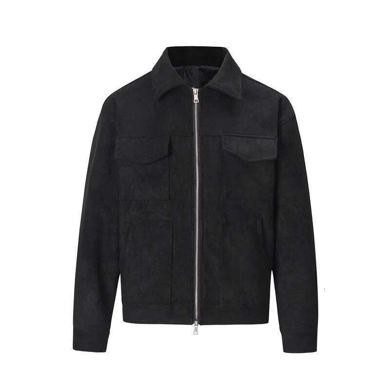 Autumn Jackets Oversize Casual Clothes High Street Pockets Laper Zipper Suede Thick Coat Mens Windbreaker Loose 26H0310