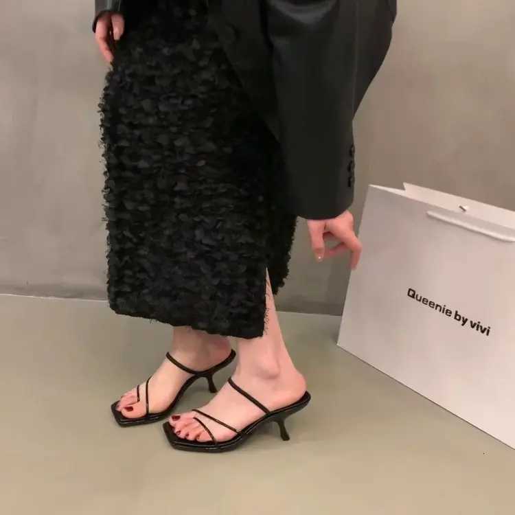 2025 New Genuine Leather Square Toe Pinch Sandals Fashion High Heel Women Womens Sandals K260311