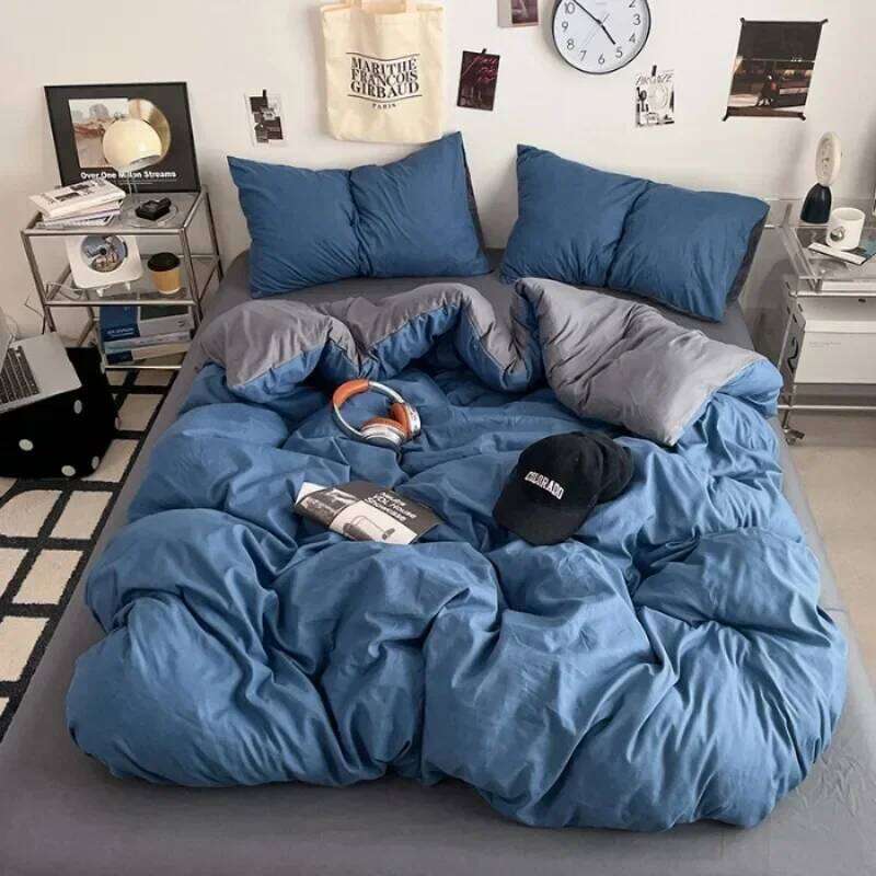 2025 new class A can sleep naked washed cotton solid color sheets student dormitory simple double-spell four-piece bedding H260311