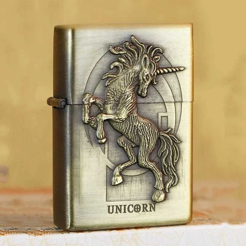 2025 new three-dimensional gasoline lighter high-end bronze brushed stainless steel lighter smoking accessories N260311