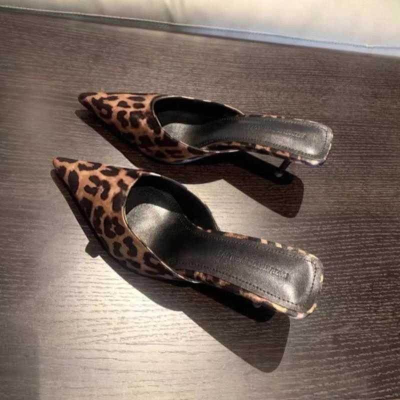 Designer Sexy High Heel Summer Women Mules Fashion Cover Toe Dress Slides Ladies Stripper Party Leopard Print Sandals K260311