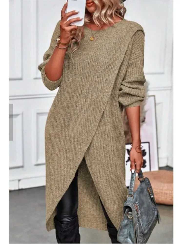 Womens Long Knitted Sweater Dress 2025 Autumn Winter Warm Fur Jumpers Casual Solid Loose Knit Midi Dress Lady Work Pullovers M260311