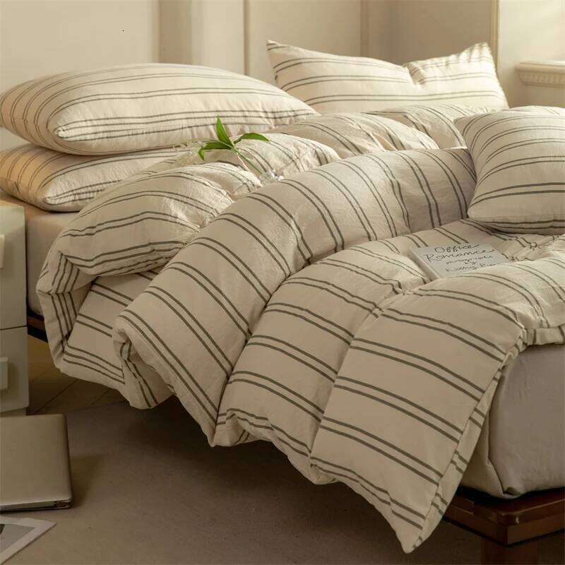 Chic Bedding 100% Washed Cotton Duvet Cover with Sheet Pillowcase Ultra Soft Comfortable 3pcs/4pcs Striped Bed Set H260311