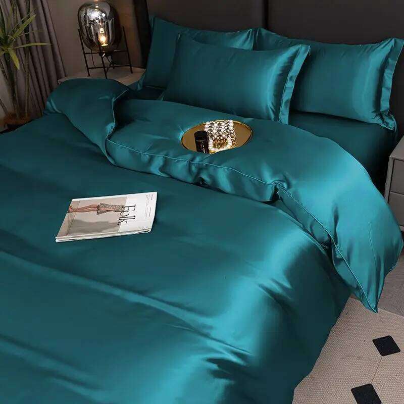 Pure Satin Silky Bedding Queen King Size Bed Set Quilt Duvet Cover Linens And Pillowcase For Single Double Bedclothes H260311